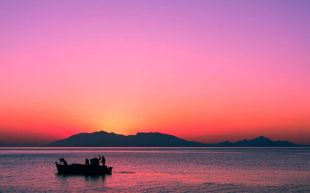 Grekiska ön Kos solnedgång pussel på nätet