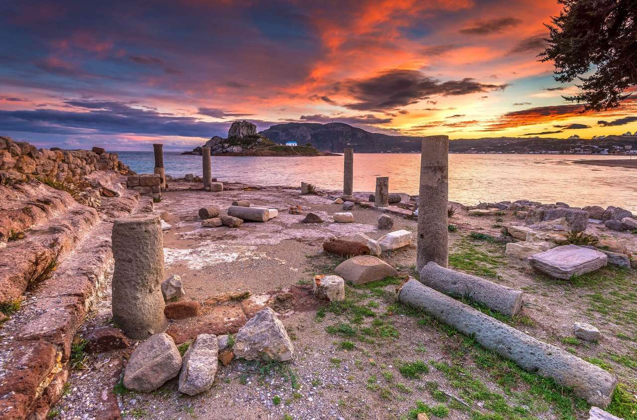 isla griega kos puesta del sol rompecabezas en línea