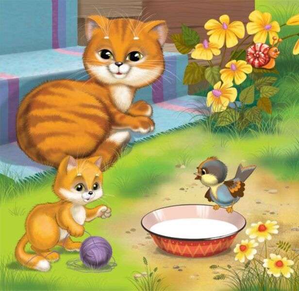 Kätzchen mit ihrem Welpen #162 Online-Puzzle