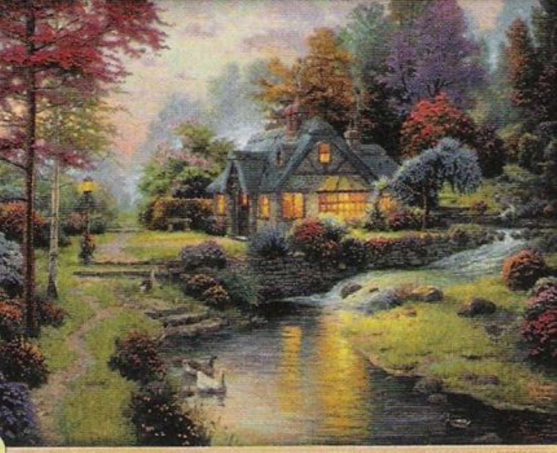 casa de campo na pintura da lagoa puzzle online