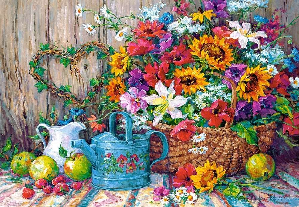 Цветы в корзине - картина пазл онлайн