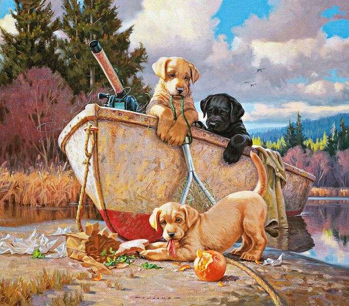 Puppies in a boat #154 jigsaw puzzle online