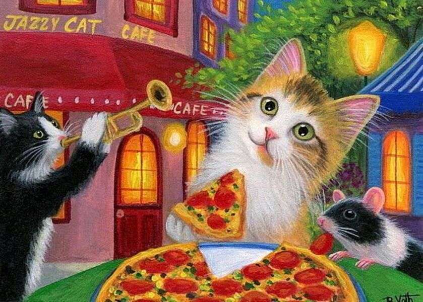 Les chatons font la fête avec une pizza #168 puzzle en ligne