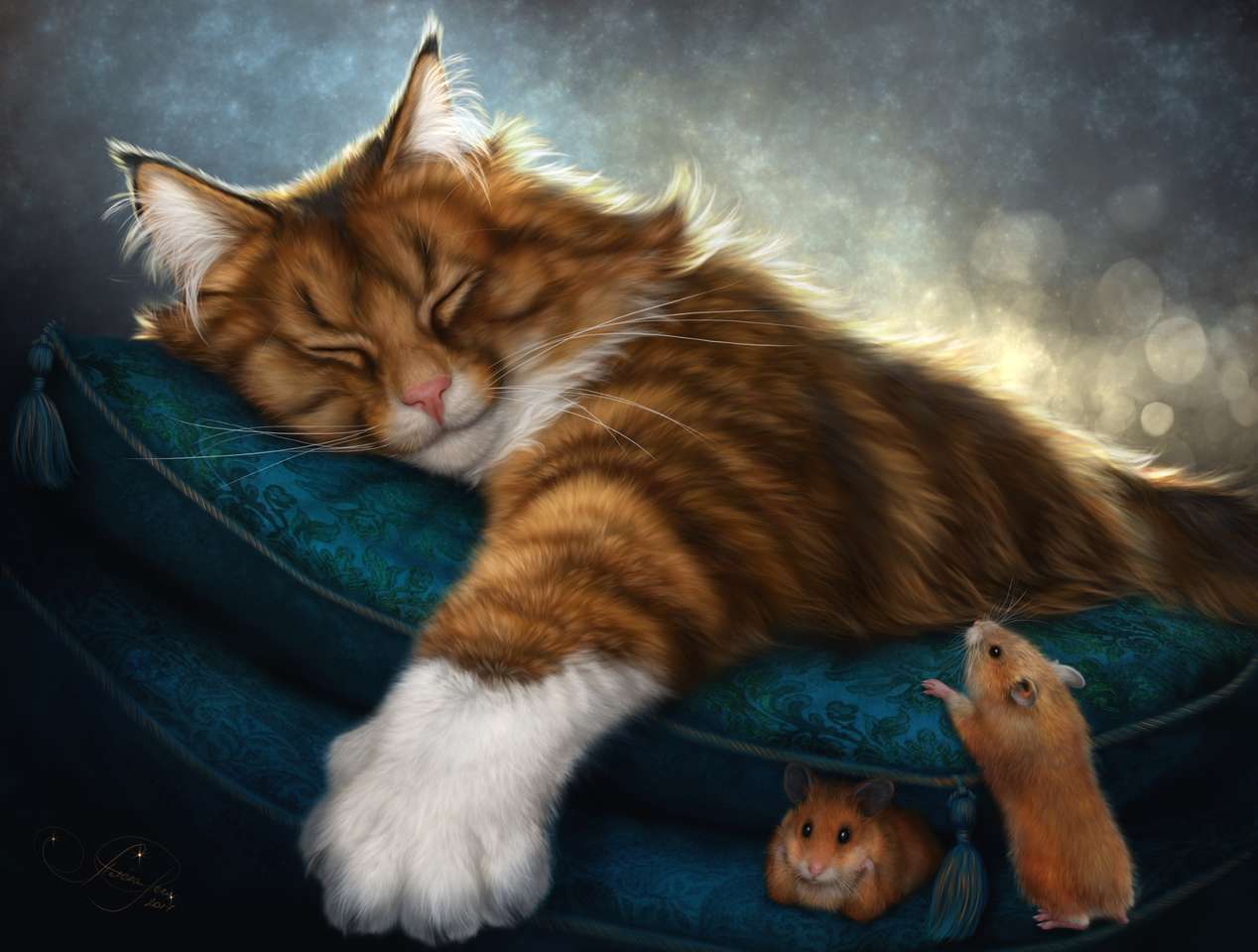 cand doarme pisica ies soarecii puzzle online