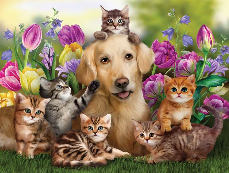 Gattini con il loro amico cucciolo #180 puzzle online