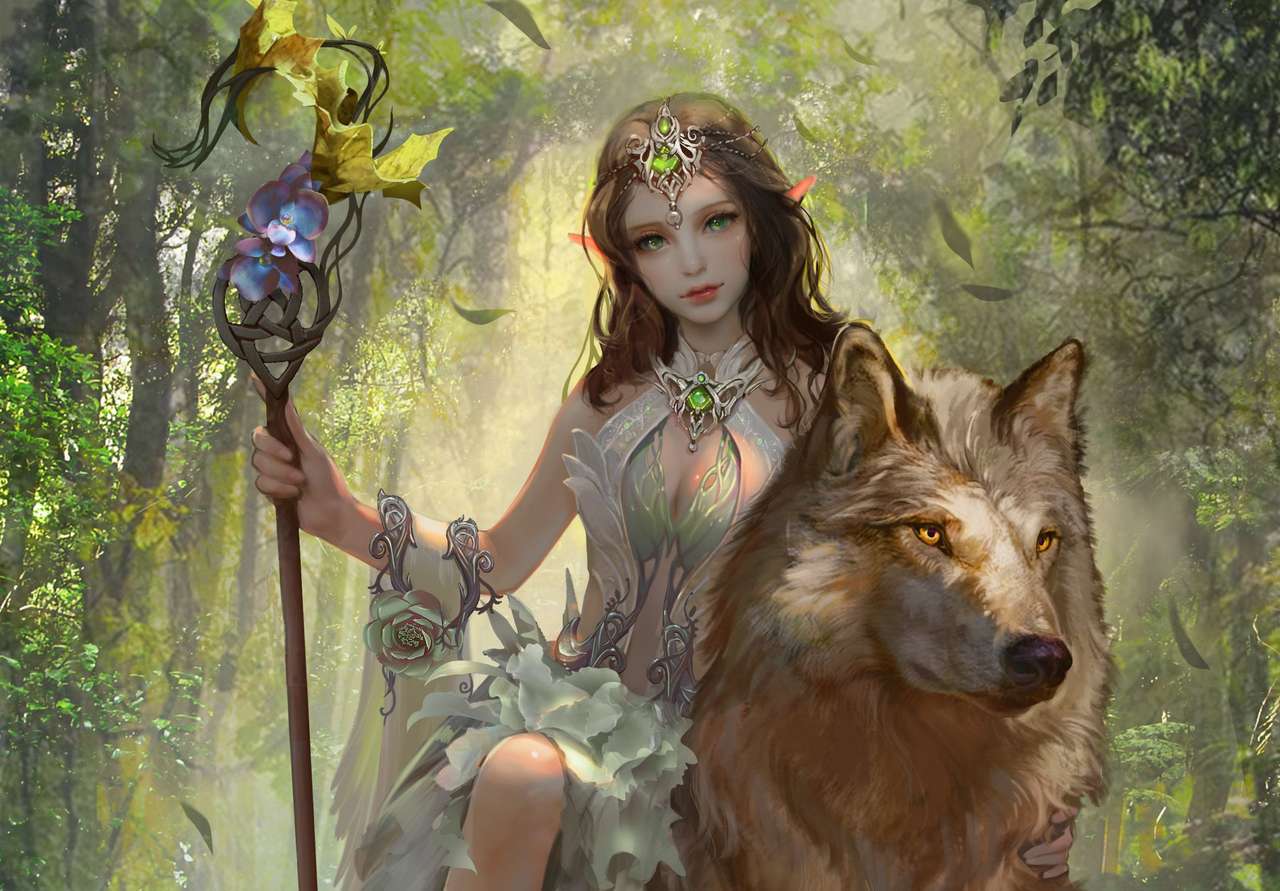 uma elfa e seu lobo puzzle online
