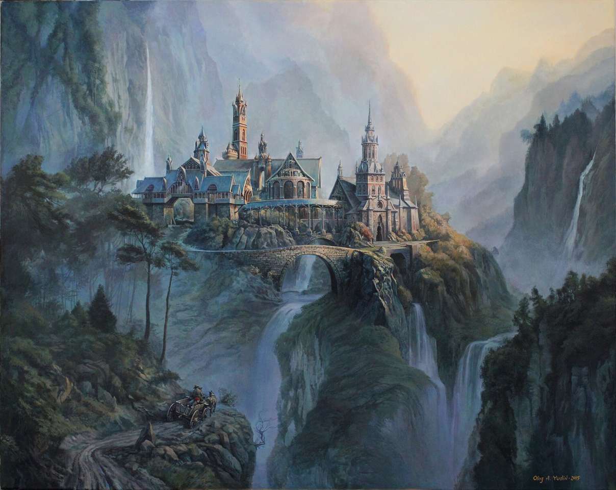 kasteel in het midden van de watervallen legpuzzel online