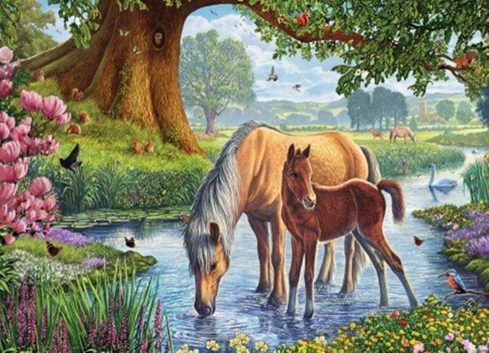 dois cavalos bebendo puzzle online