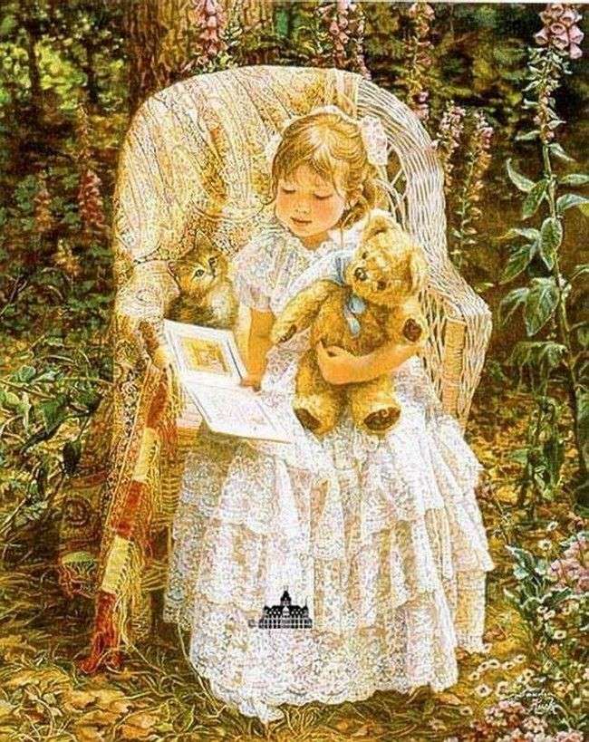 little girl with a teddy bear online puzzle