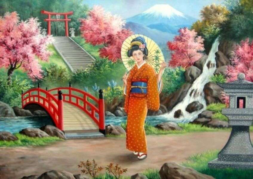 Japanse dame in de tuin online puzzel