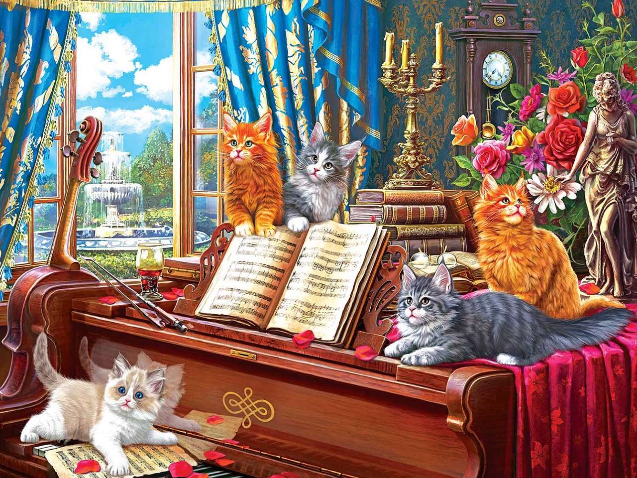 cats on piano jigsaw puzzle online