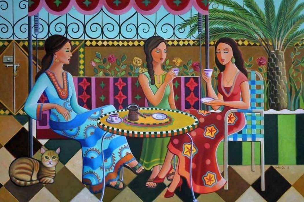 femeile care beau ceai puzzle online