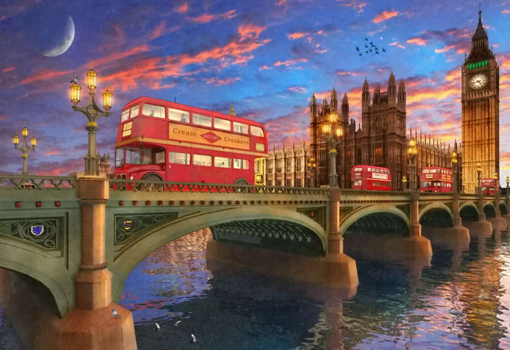 λεωφορείο που περνά πάνω από τη γέφυρα στο Λονδίνο παζλ online