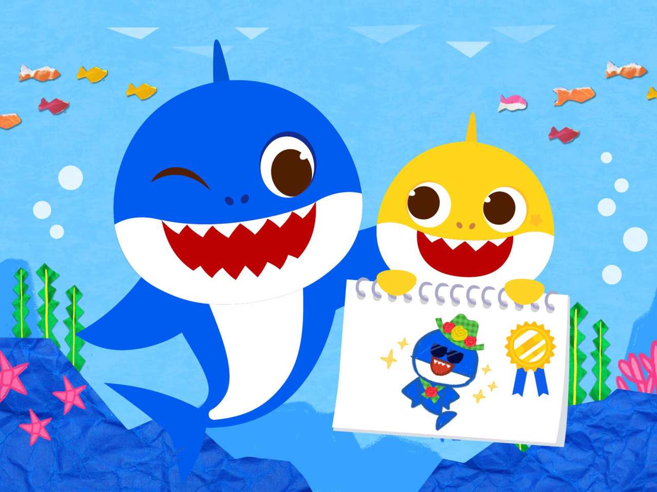 Честит ден на бащата с бебето акула онлайн пъзел