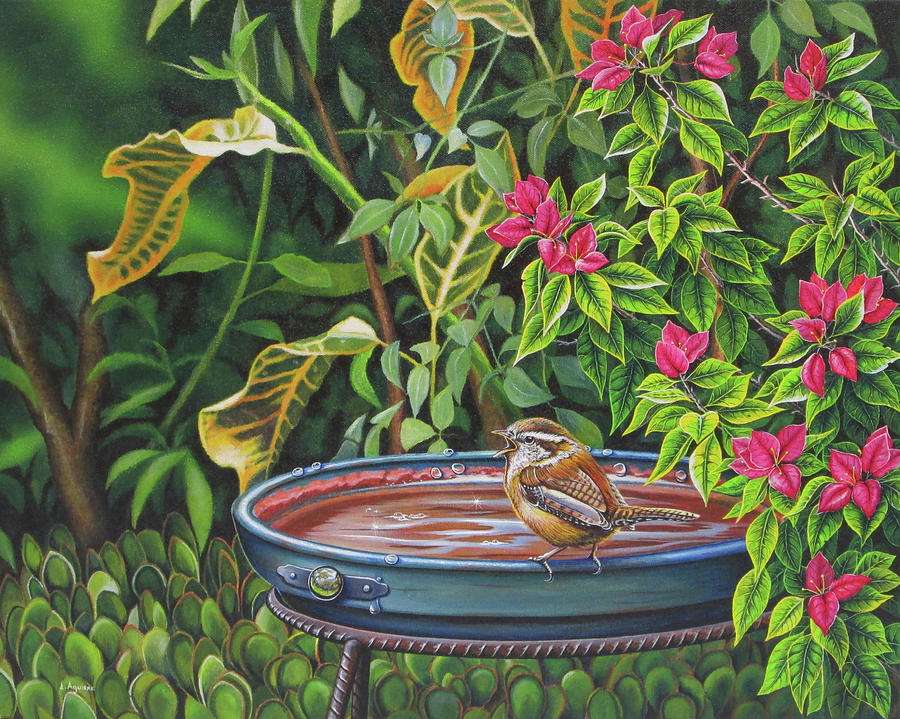uccello in una ciotola d'acqua puzzle online