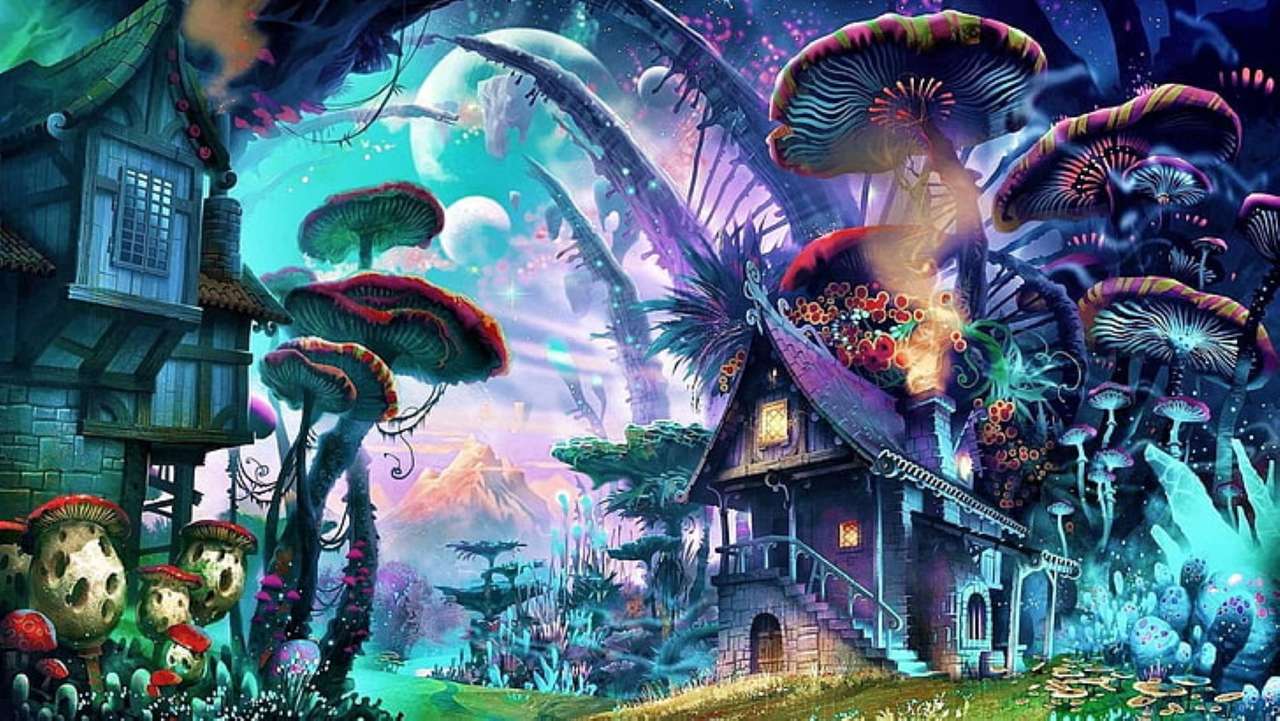 vila mágica sob os cogumelos quebra-cabeças online