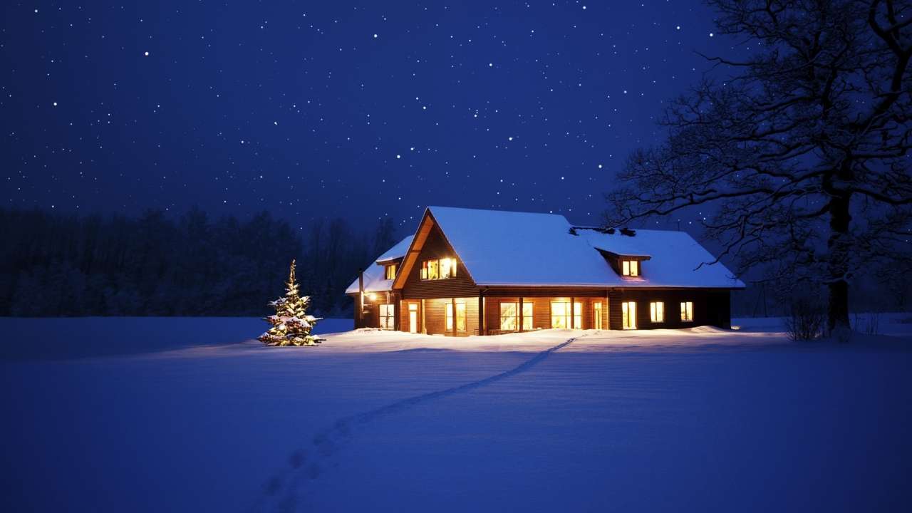 къща през зимата онлайн пъзел