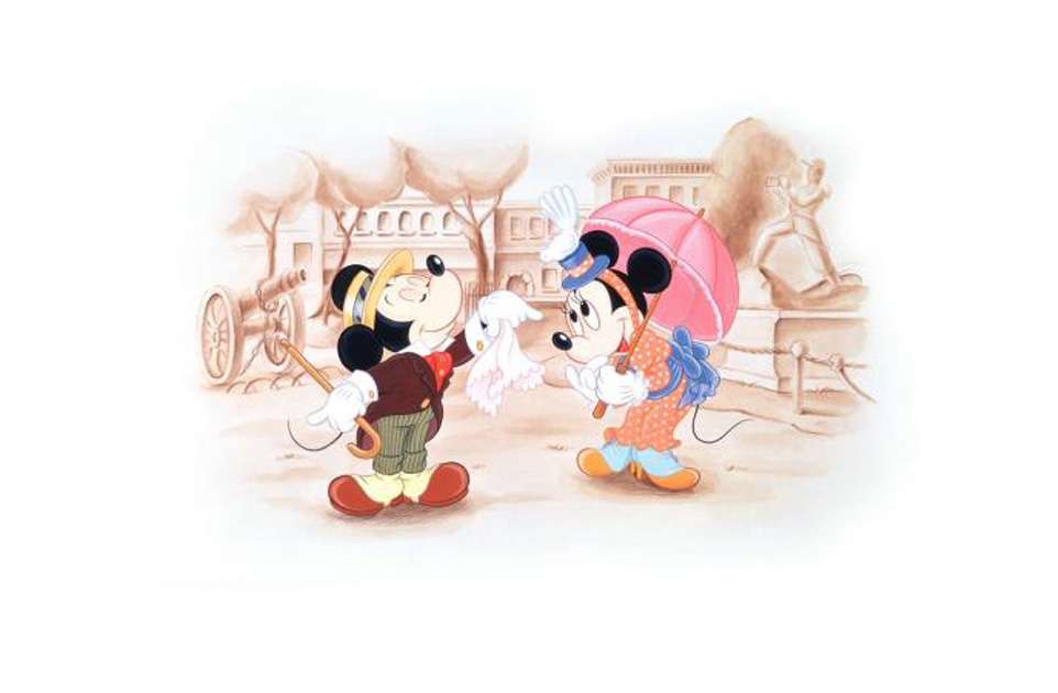 Η Minnie και ο Mickey περπατούν στην πόλη παζλ online