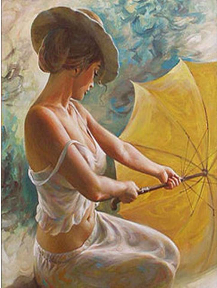 дівчина з жовтою парасолькою пазл