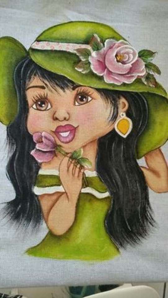 Девушка-дива в зеленой шляпе онлайн-пазл