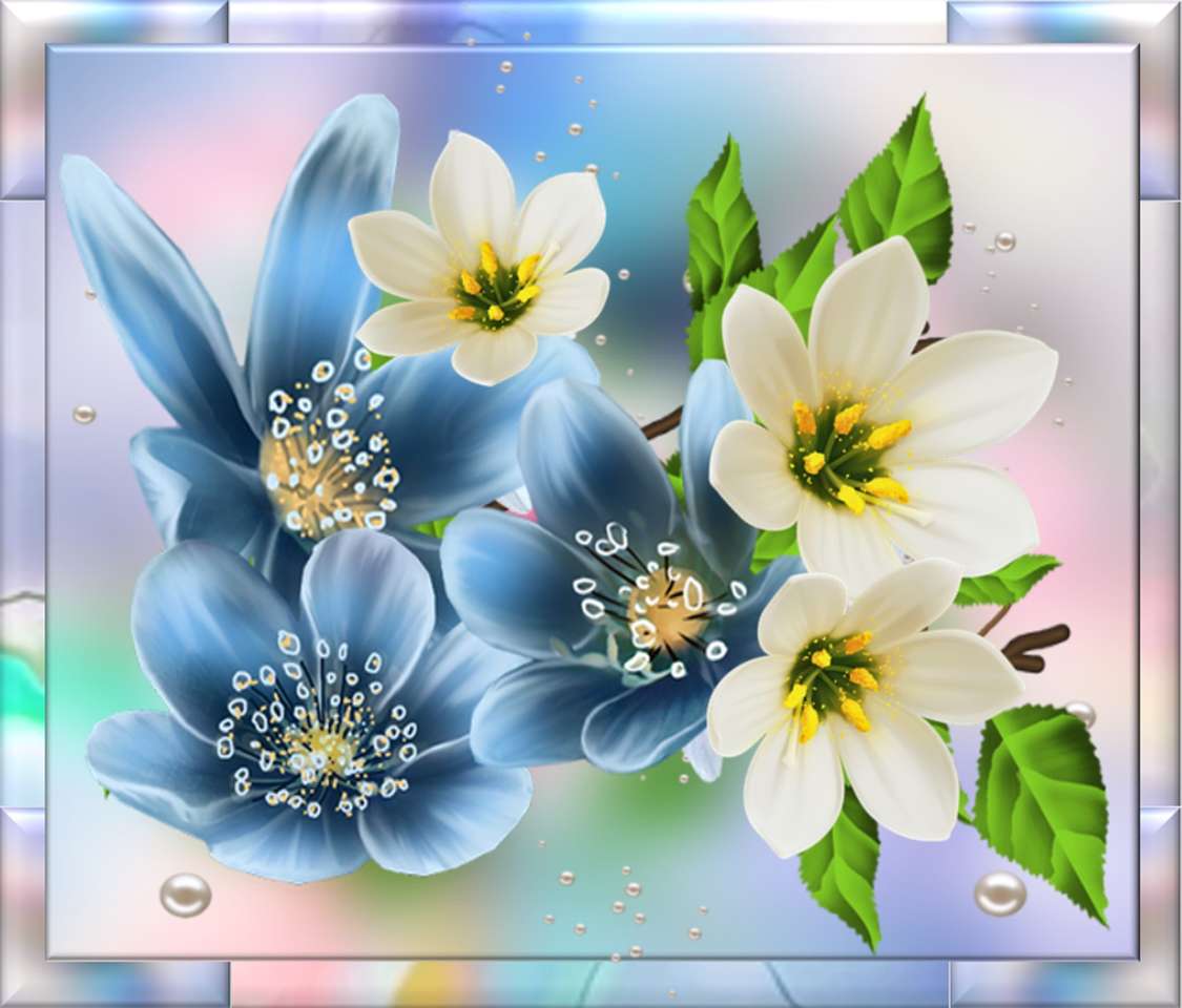 Bílo-modrá kytice skládačky online