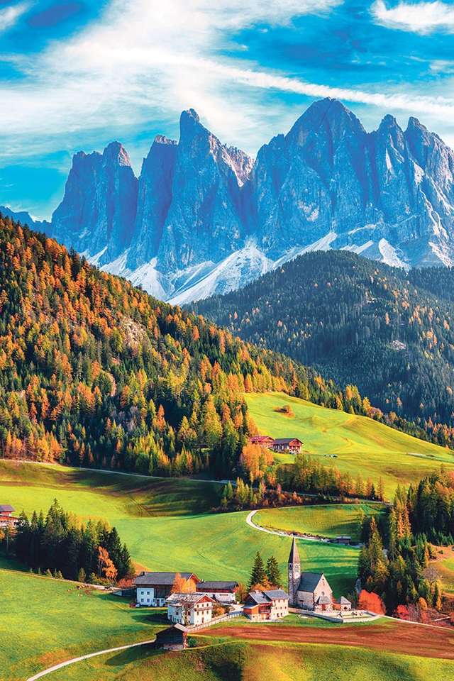 Santa Maddalena village - mountains and green fields jigsaw puzzle online