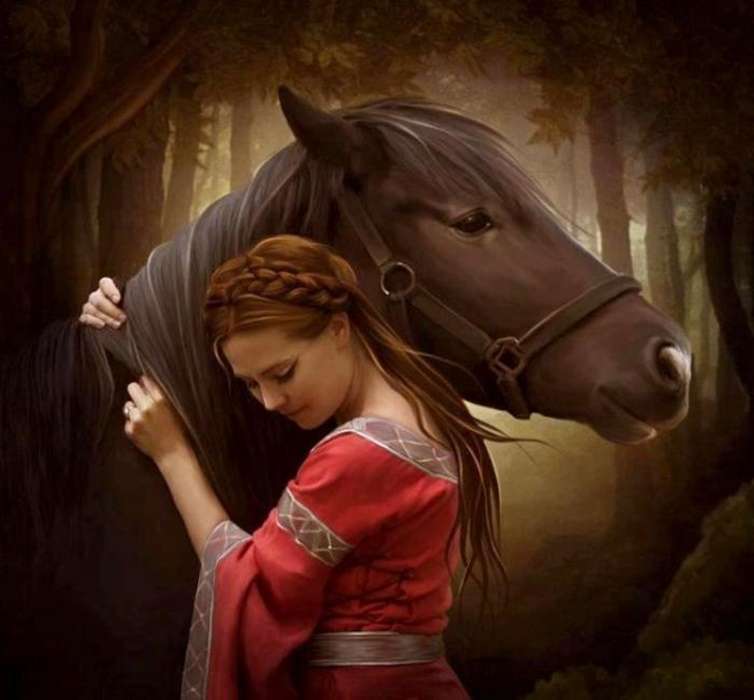 meisje dat een paard knuffelt legpuzzel online