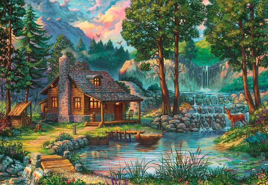 House on the river. Evening online puzzle