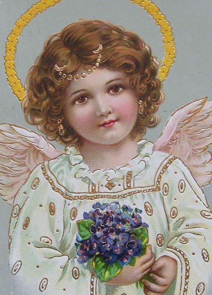 Άγγελος σε χρυσά σκουλαρίκια. Εικόνα παζλ online