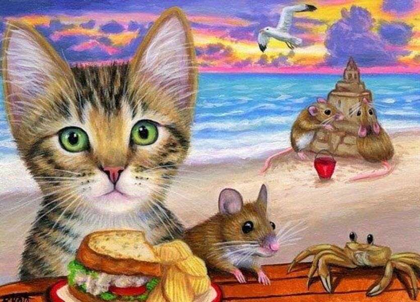 Kitten op het strand #193 legpuzzel online