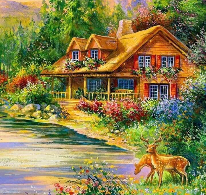 Huis in het bos bij de rivier legpuzzel online