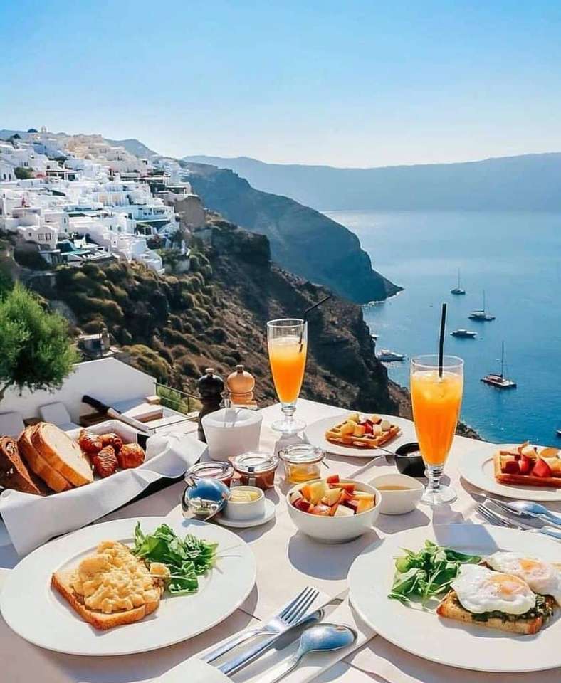 Ät middag på en terrass på en grekisk ö pussel på nätet