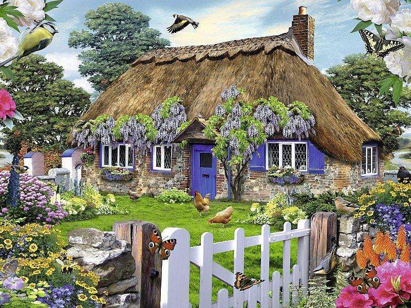 Casa sotto Thatched in campagna puzzle online