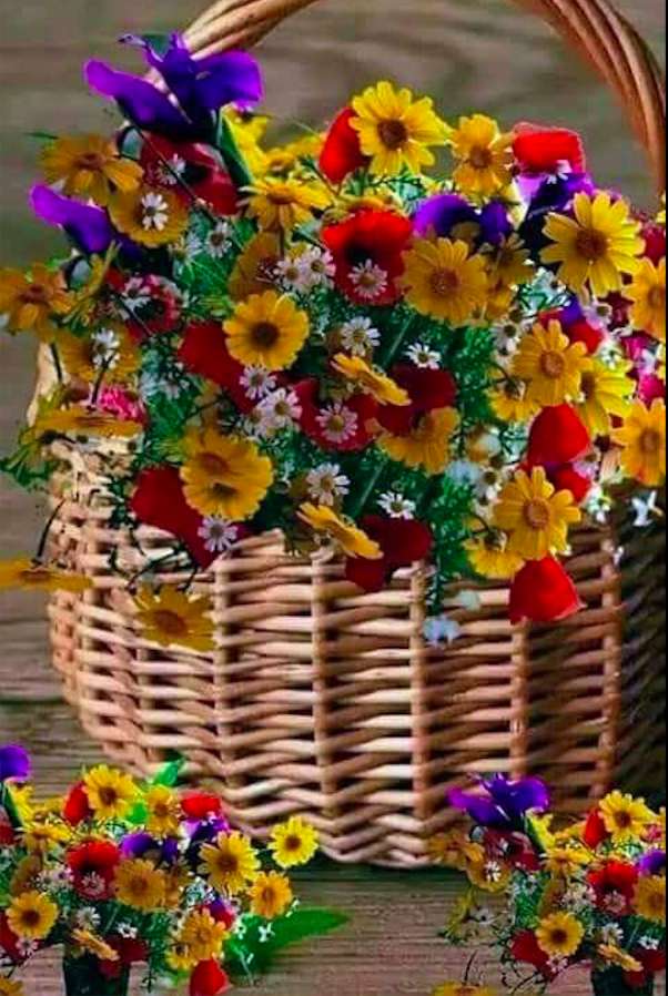 Basket with wild flowers jigsaw puzzle online