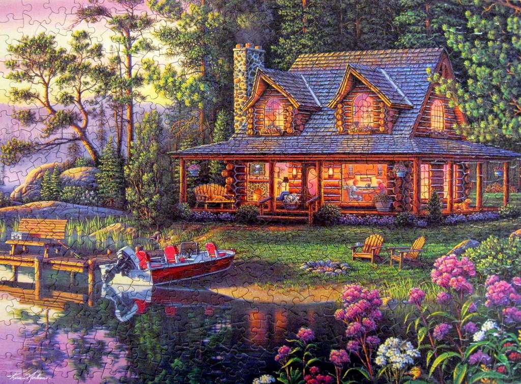 Casa en el bosque, junto al lago. rompecabezas en línea