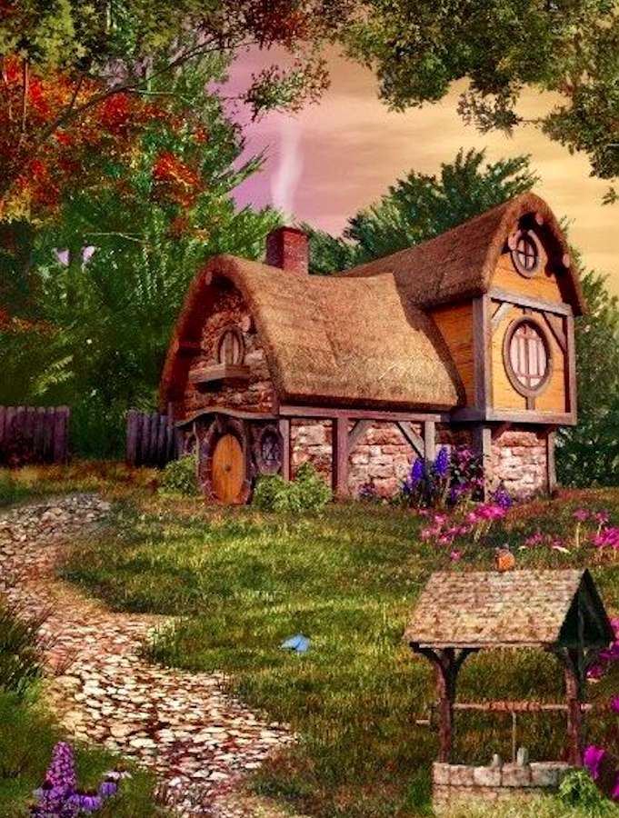 Ein märchenhafter Ort mit einer Zwergenhütte Puzzlespiel online