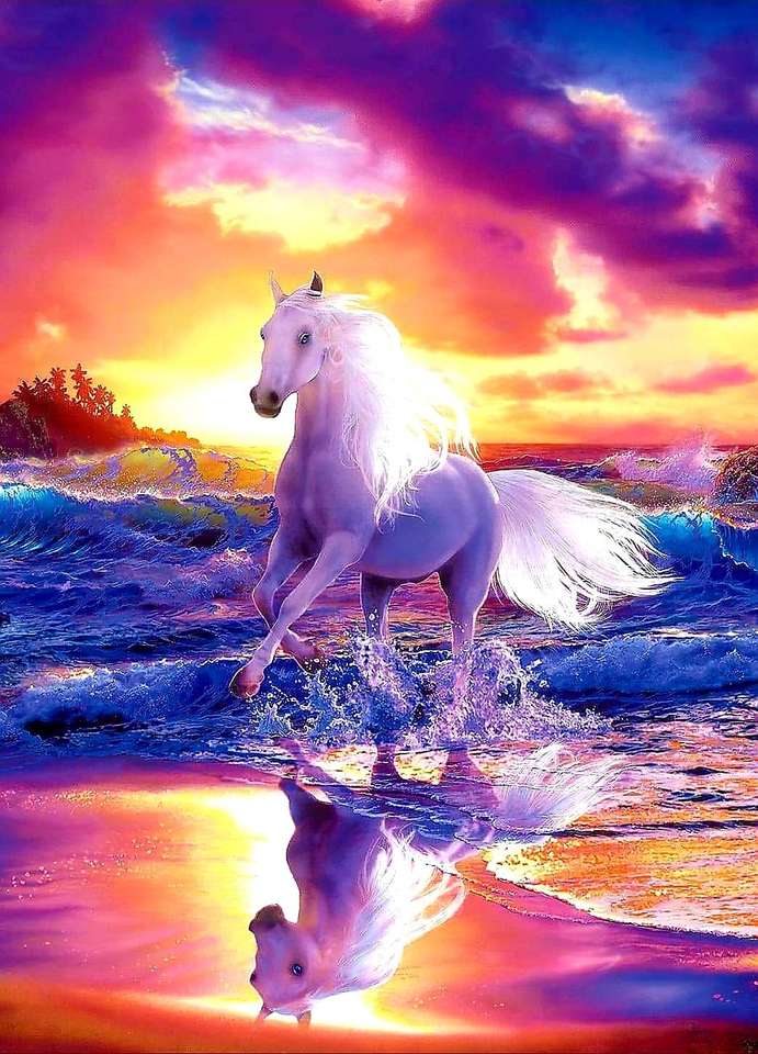 Gek, vrolijk, blij paard en zonsondergang online puzzel