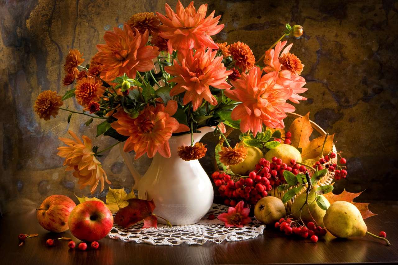 Dahlias and fruits Online-Puzzle