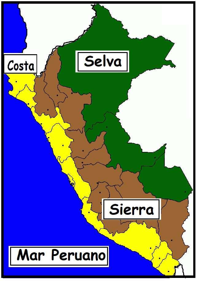 Karta över Peru med dess regioner Pussel online