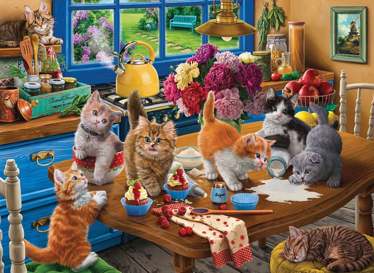Een gelukkig gezelschap van katten online puzzel