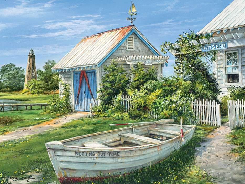лодка в саду пазл онлайн