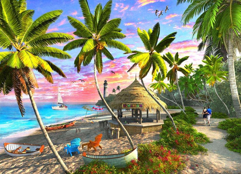 paisagem de praia com palmeiras quebra-cabeças online