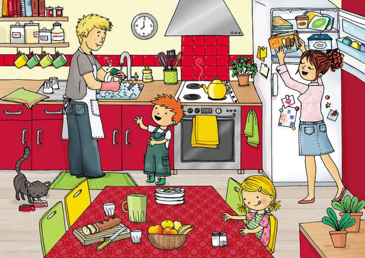 Мама на кухне на английском. Сюжетные картины. Сюжетные картинки. Кухня иллюстрация. Мультяшная кухня.
