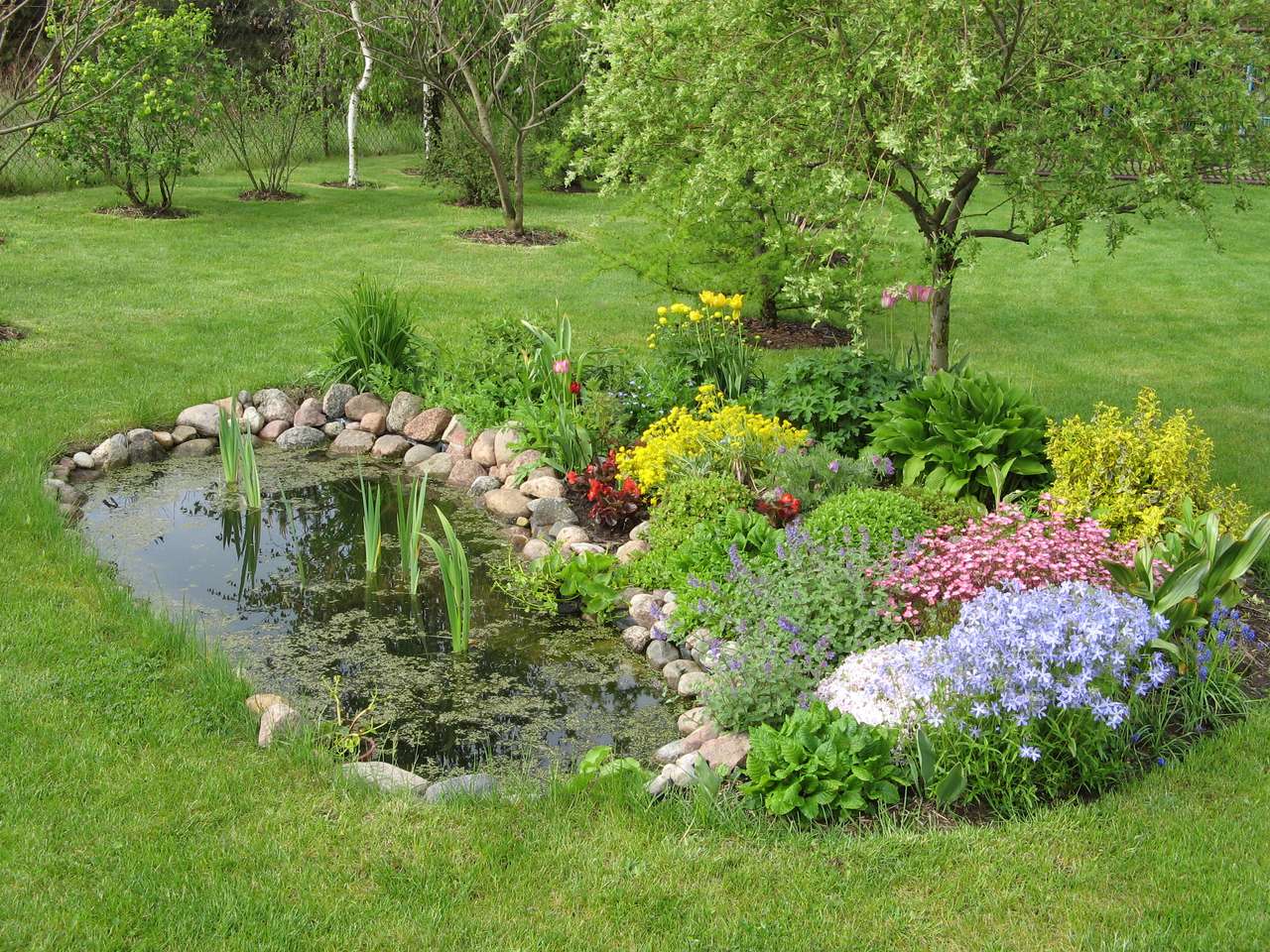 Ein Teich im Garten am Fluss Bug Online-Puzzle