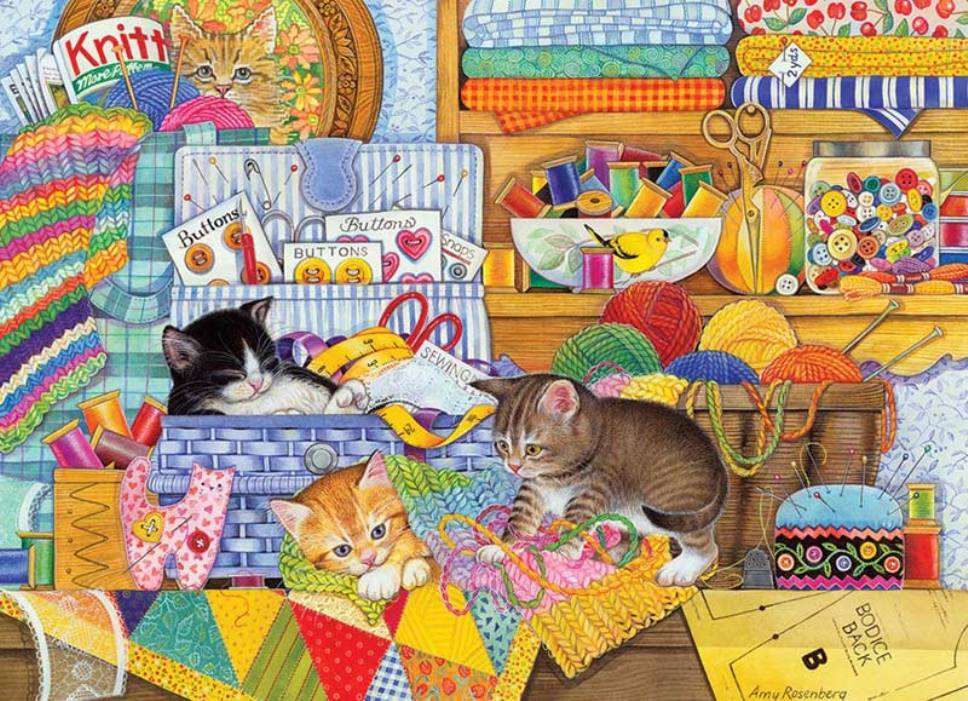 Gatos na sala de costura. quebra-cabeças online