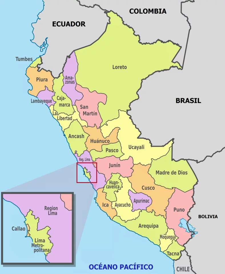 Kaart van Peru. online puzzel