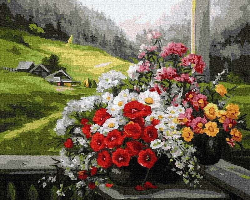 Afbeelding. Bloemen op de vensterbank online puzzel