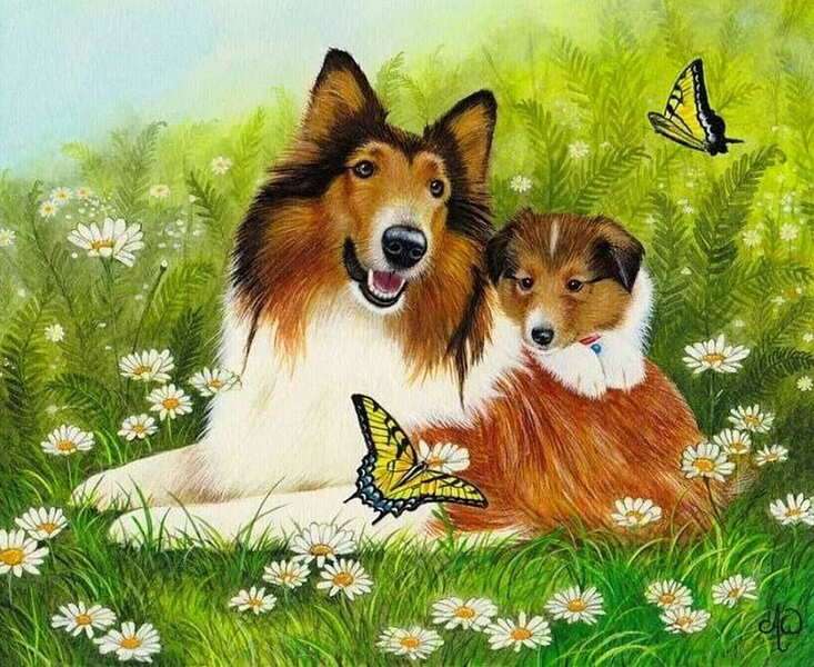 Cuccioli che guardano le farfalle #190 puzzle online