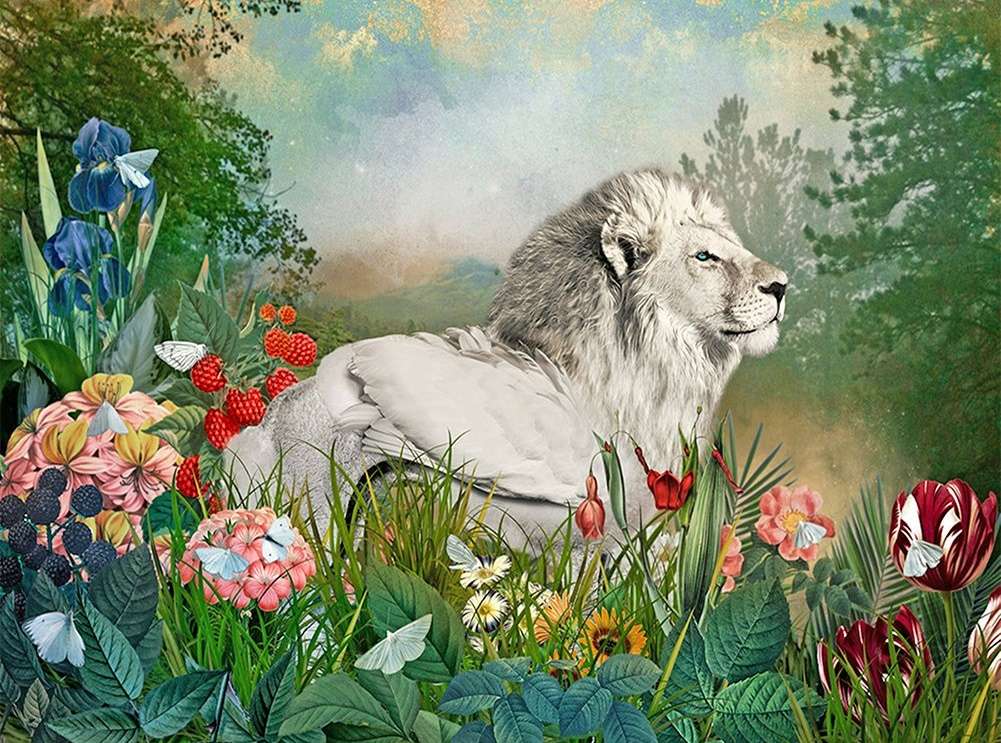 leão branco alado puzzle online