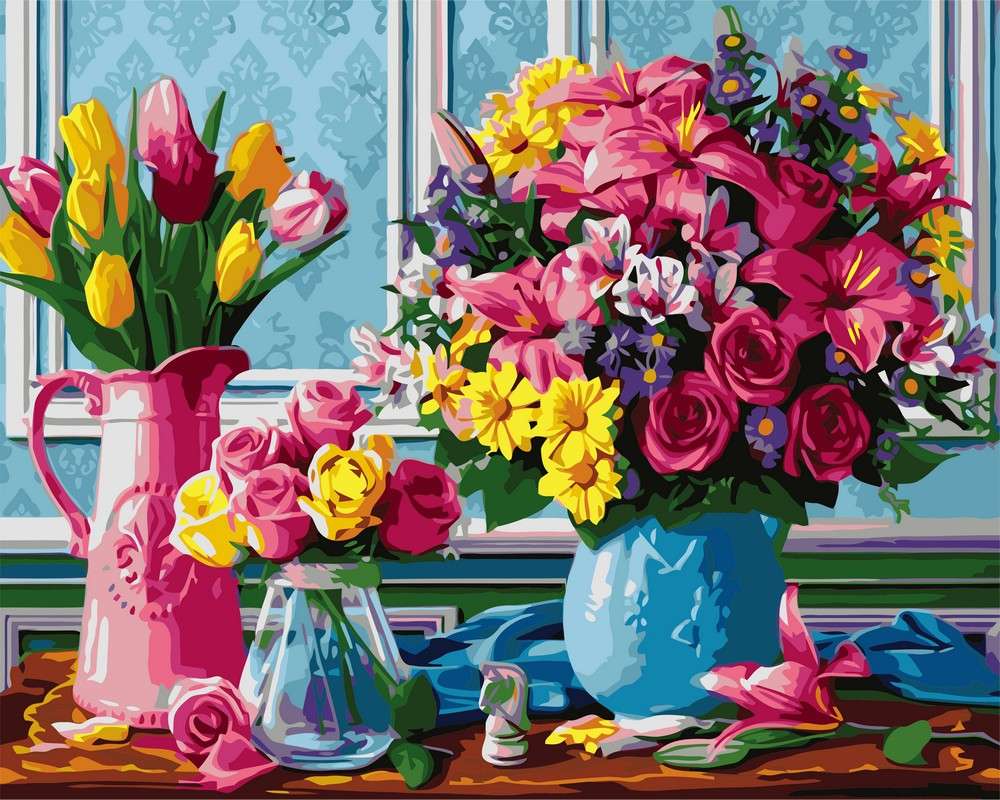 Квіти у вазах онлайн пазл